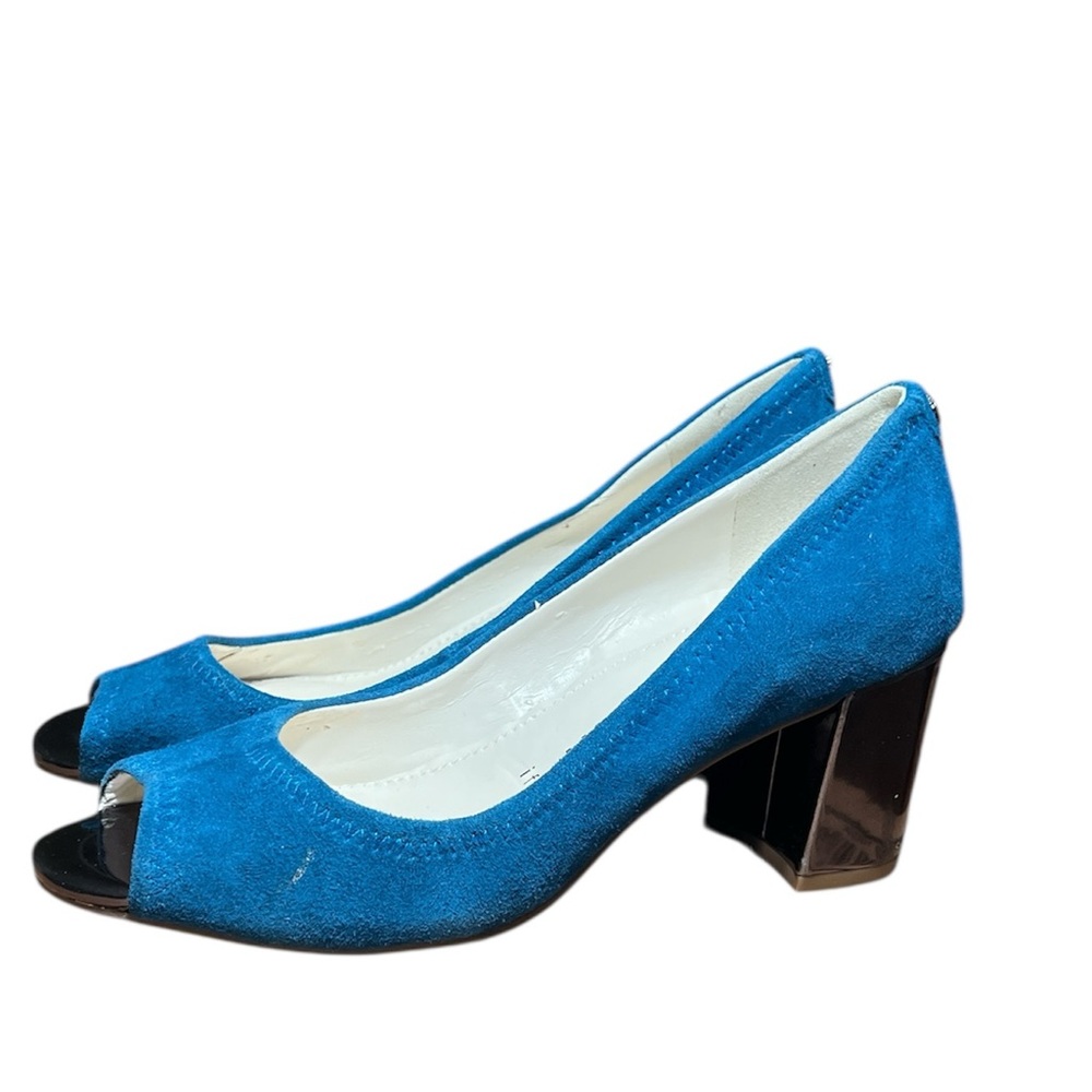 Anne Klein iflex Size 6
"Meredith" Teal Blue suede peep pumps Shoes Heels